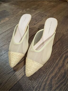 Loeffler Randall Light Beige Woven Pointed Slip-On Mules